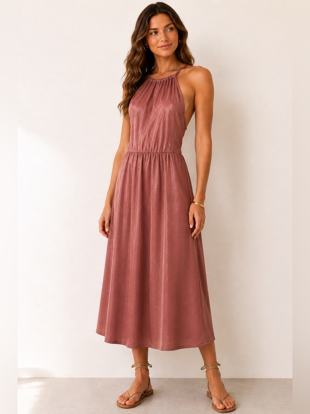 NWT ASOS Halter Deep Rose Sheen Midi Dress -‎ 12